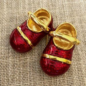 Vintage Mary Janes Red & Gold Dorothy Shoes Brooch